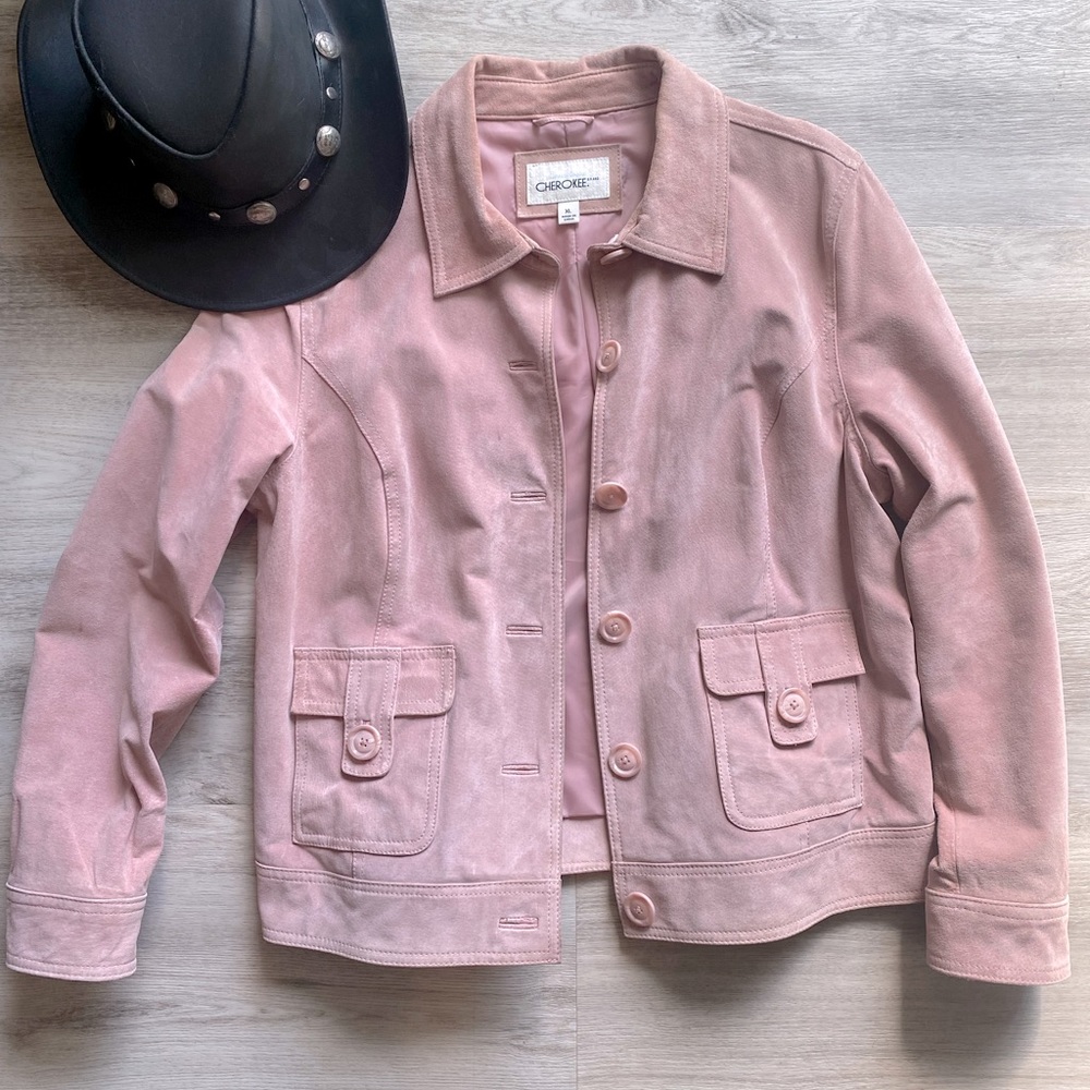 Vintage Light Pink 100% Genuine Leather Suede Jacket Festival Coachella Western